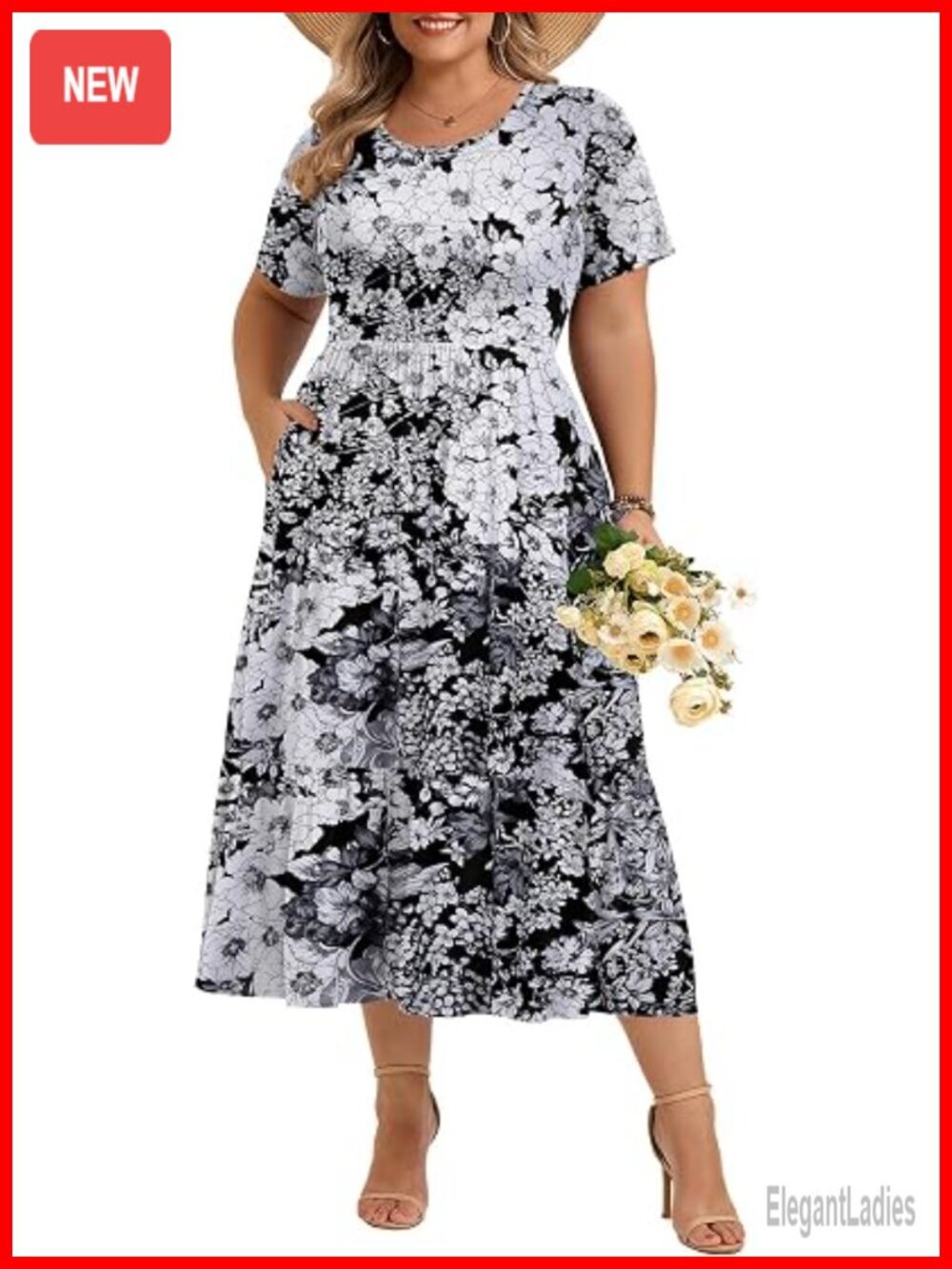 Plus Size Maxi Dress with Pockets Short Sleeve Flowy Beach Dress